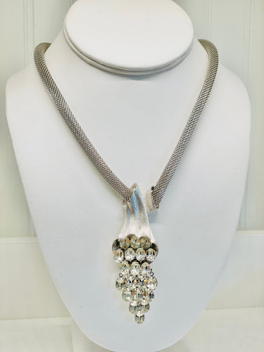 Silver Mesh and Rhinestone Necklace Earring Set Jewelry Bloomers and Frocks
